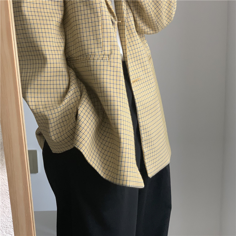 Office Ladies Long Sleeve Plaid Blazer Vintage Elegant Formal Single Breasted Jackets Causal Suit Coat Women Blazers 210421