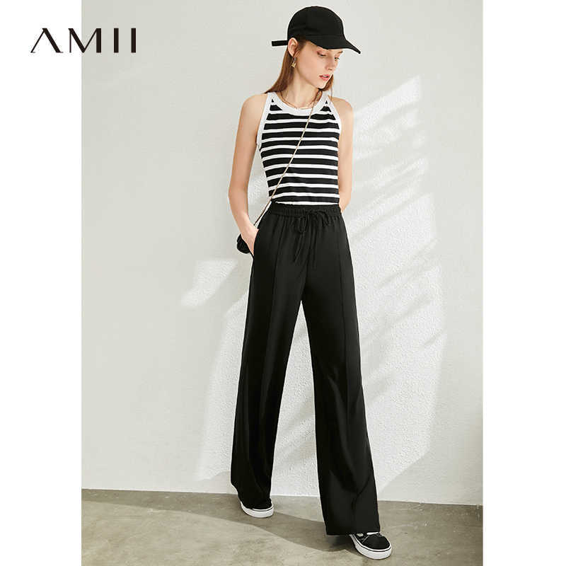 Women High Waist Pants Office Lady Elegant Elastic Solid Loose Female Long 12040227 210527