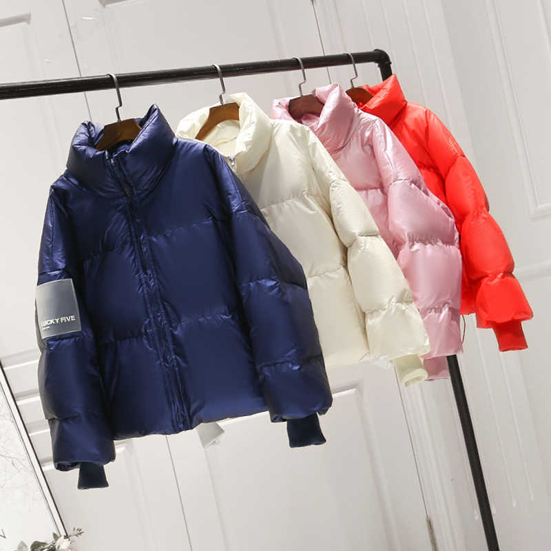 90% White Duck Down Jacket Winter Women Stand Collar Female Thick Coat Loose Oversized Womens Short Parka 211008
