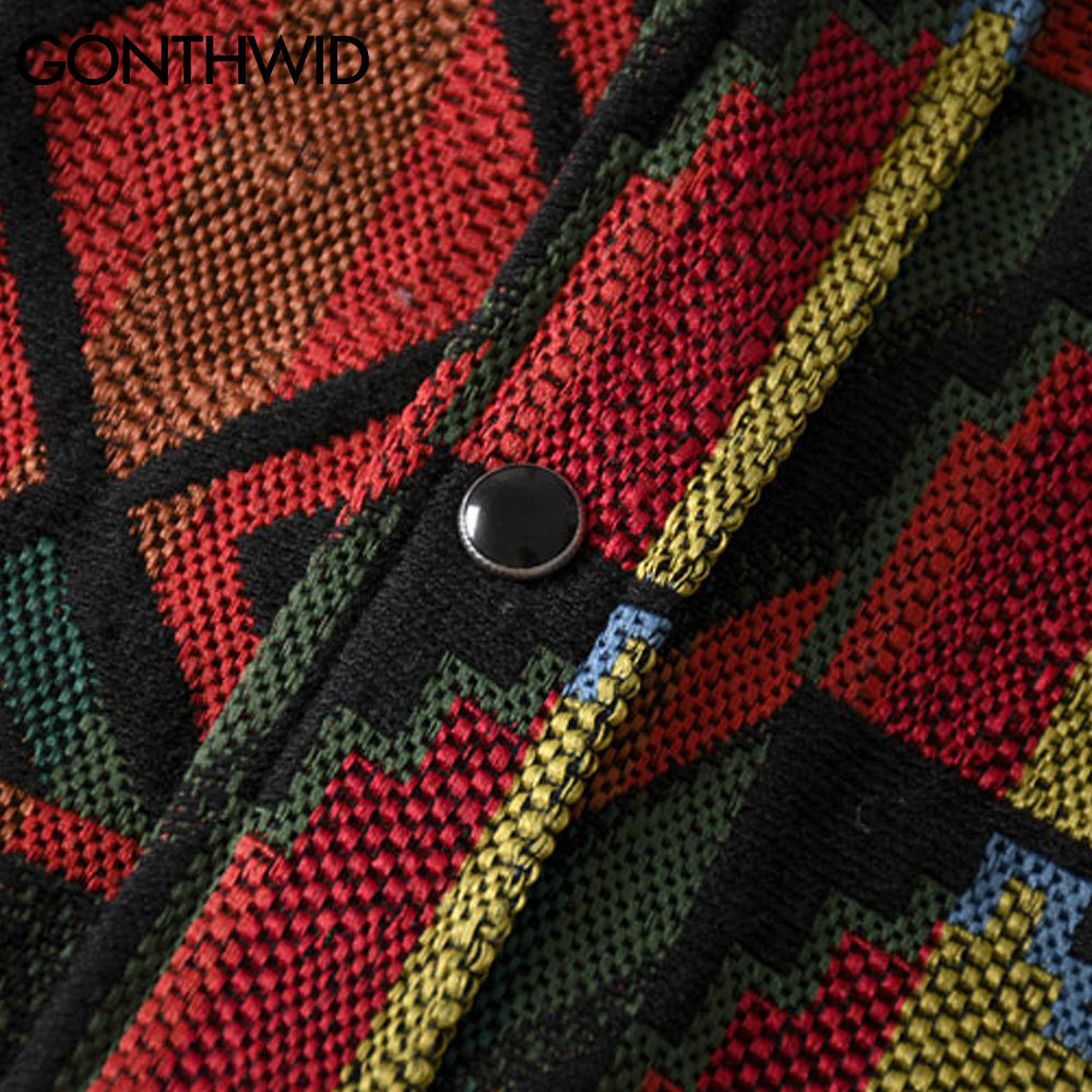 GONTHWID Southwestern Aztec Tribal Indian Button Shirts Streetwear Hip Hop Geometry Pattern Casual Long Sleeve Shirt Tops Coats 210410