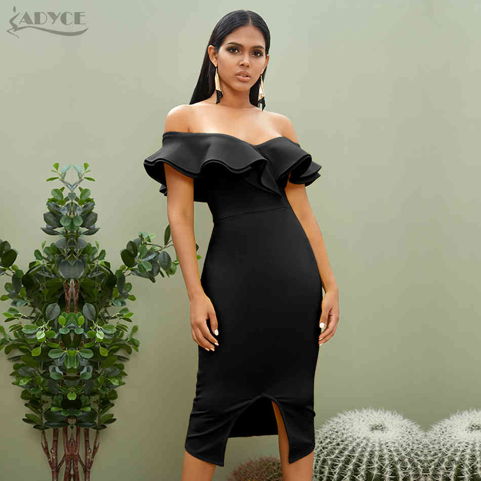 Summer Sexy Off Shoulder Women Bandage Dress Ruffles Slash Neck Yellow White Club Celebrity Party Runway Dresses 210423