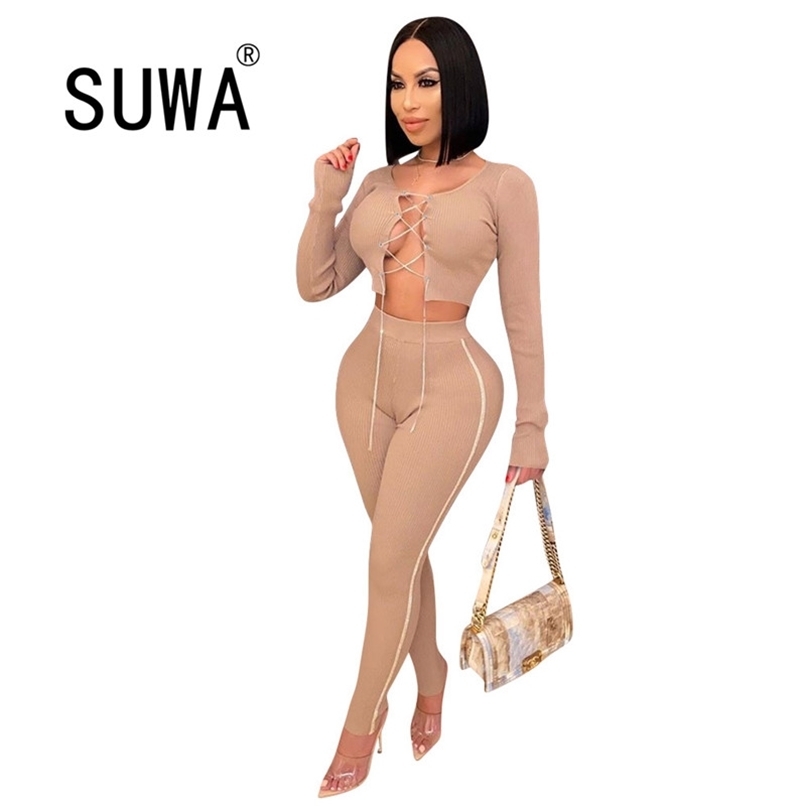 Wholesale Product Women 2 Piece Set Long Sleeve Bandage Crop Top And Skinny Pants Trousers Sexy Club Outfits Autumn est 210525, Black
Wholesale Product Women 2 Piece Set Long Sleeve Bandage Crop Top And Skinny Pants Trousers Sexy Club Outfits Autumn est 210525, Black