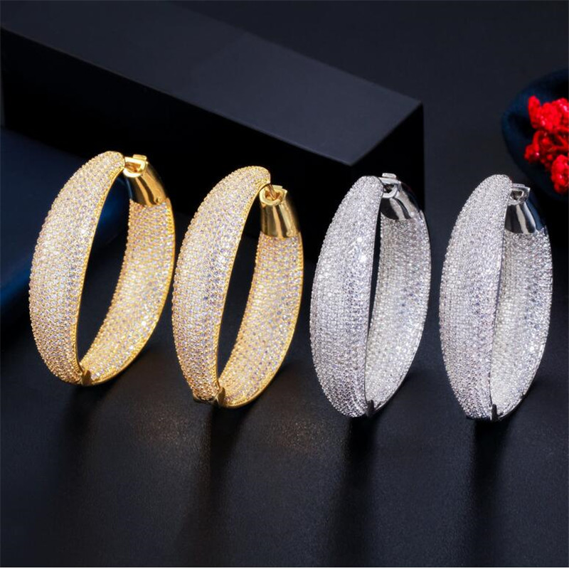 Choucong Sparkling Luxury Jewelry 925 Sterling Silver &Gold Fill Full Pave White Sapphire CZ Diamond Gemstones Party Women Wedding Clip Earring Ear Cu