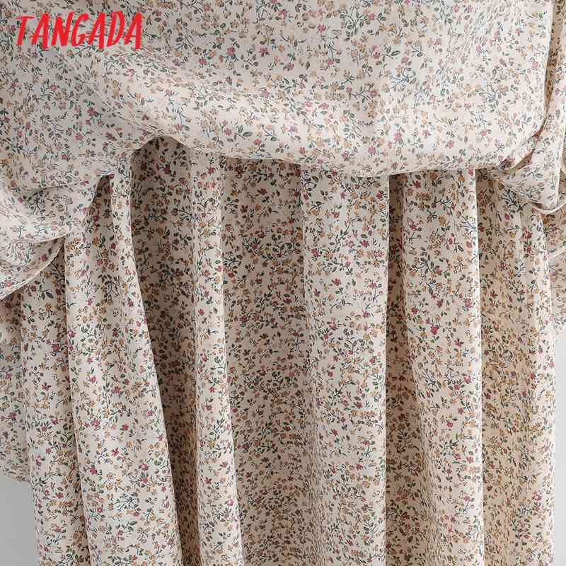 Summer Women French Style Floral Ruffles Sleeveless Ladies Vintage Dress Vestidos 1F127 210416