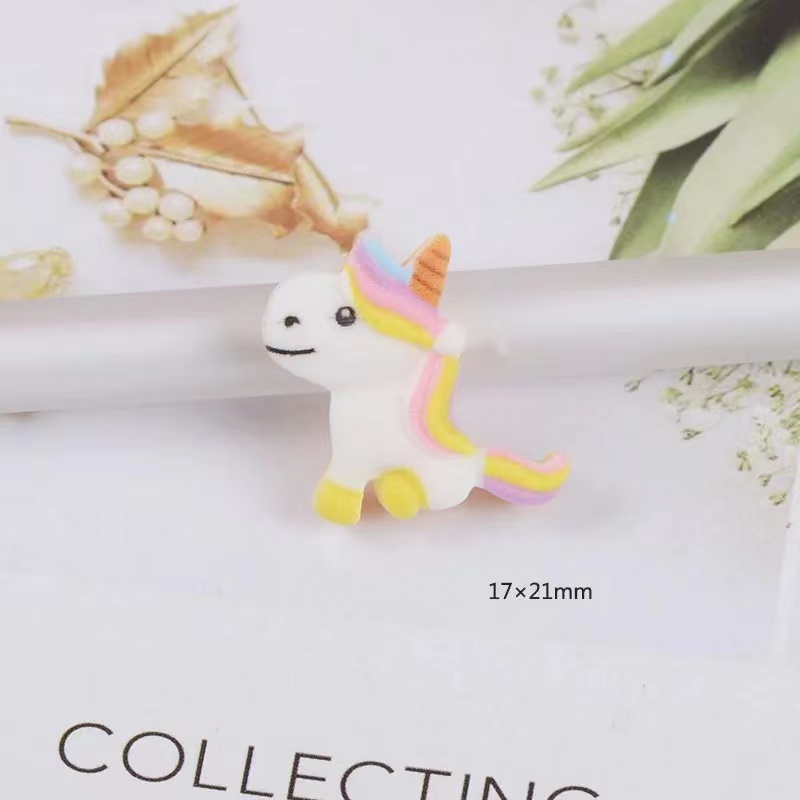 50Pcs/lots Cute Unicorn Components Crafts Rainbow Cartoon Flatback Planar Resin Bow Materials DIY Arts Crafts Sticker Accessories Mixed