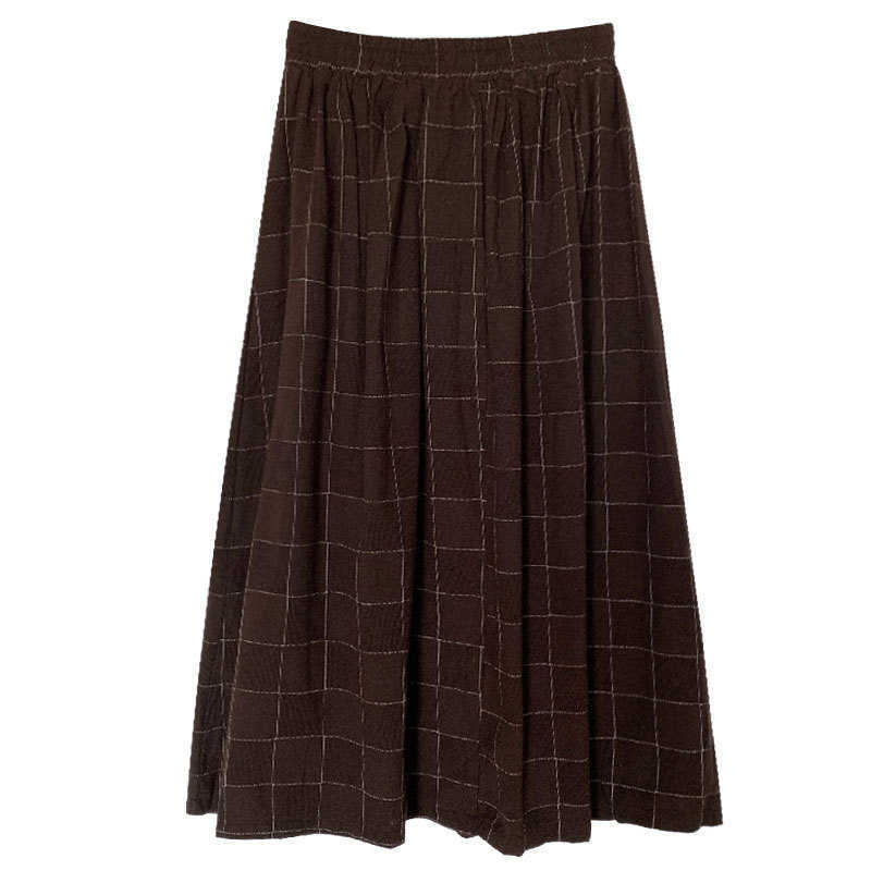YBYR Japanese Style Elastic High Waist Long Skirts Woman Autumn Winter Female Loose Plaid A-line Pleated Harajuku Spring 210621