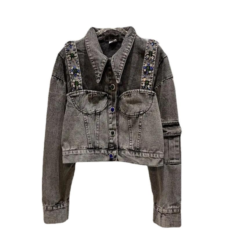Women' Jackets Coats Spring Fall Beaded Diamond Retro Fake Two-piece CA Short Denim Jacket Design Full Sleeves Waist, Dark grey
Women' Jackets Coats Spring Fall Beaded Diamond Retro Fake Two-piece CA Short Denim Jacket Design Full Sleeves Waist, Dark grey