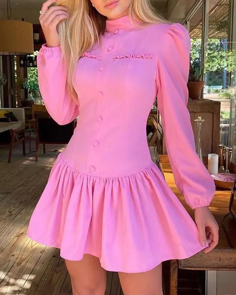 Casual Dresses 2021 European And American Lotus Leaf High Collar Mock Neck Lantern Sleeve Frill Hem Button Up Dress
Casual Dresses 2021 European And American Lotus Leaf High Collar Mock Neck Lantern Sleeve Frill Hem Button Up Dress