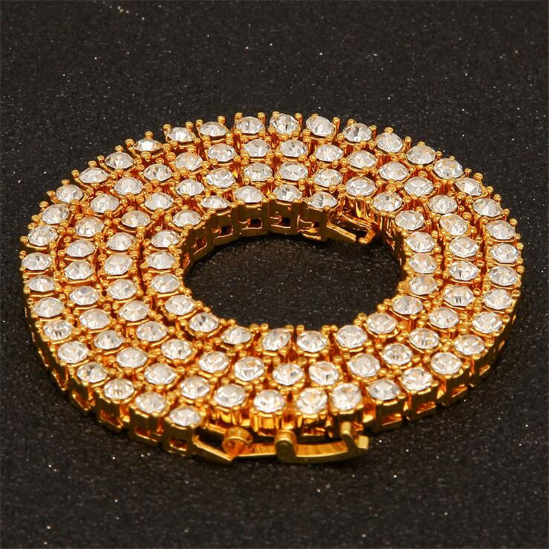 2021 Top Sell Hip Hop Sparkling Luxury Jewelry Iced Out Chains One Row Tennis High Qulaity White Gold Fill Women Men Crystal Necklace Gift