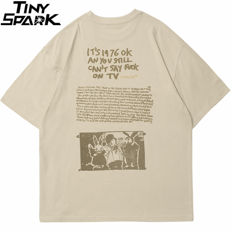 Men Hip Hop Streetwear T Shirt Bunny Letter Printed Tshirt Harajuku Cotton Loose Short Sleeve Tops Tees Spring Summer Shirt 210329