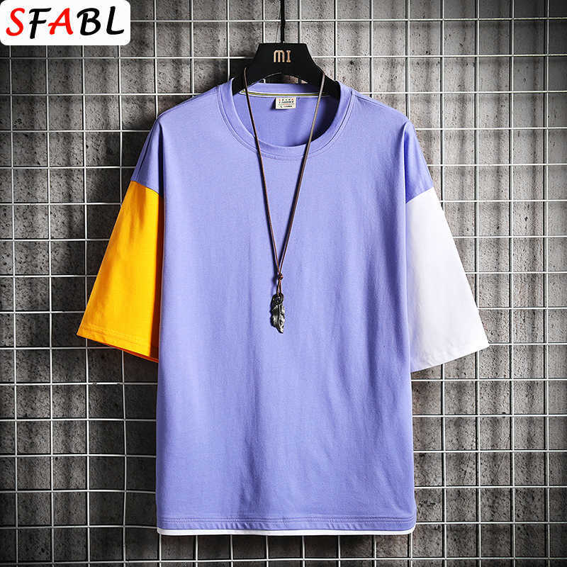SFABL Summer Men T Shirt Patchwork Loose Tops Tees Fashion Tshirt Male Short Sleeve Hip Hop s T-shirt for Young 210629
