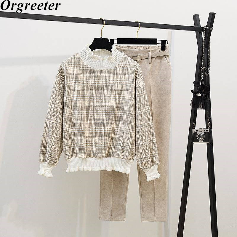 Autumn and winter Loose Plaid Thick Woolen Sweashirt Two piece Elastic waist Harem Pants Sets Women With Belt 210525, Only tops
Autumn and winter Loose Plaid Thick Woolen Sweashirt Two piece Elastic waist Harem Pants Sets Women With Belt 210525, Only tops