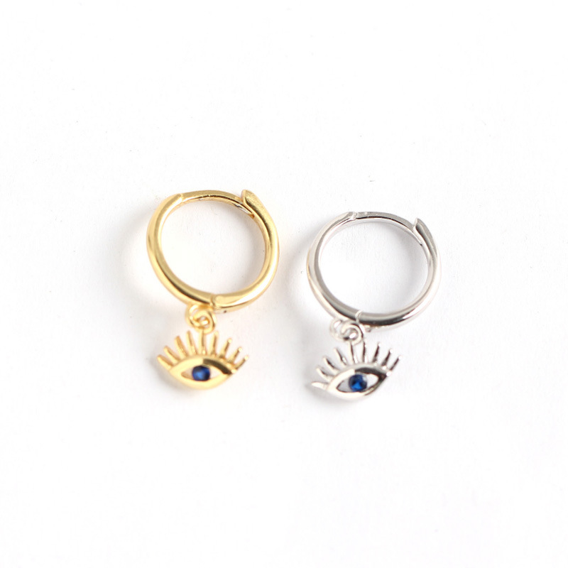 Mini 8.5mm Classic Charm Blue Zircon Demon Eye Circle Hoop Earrings Small Dangle Women Round Crystal Luxury Jewelry