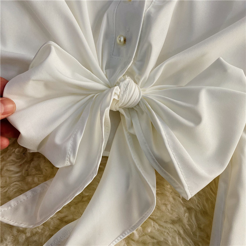 Nomikuma V-neck Strapless Long Sleeve Blouse Tops Women Spring Short Blusas Korean Bow Bandage Sweet Fashion Shirt 6F136 210427