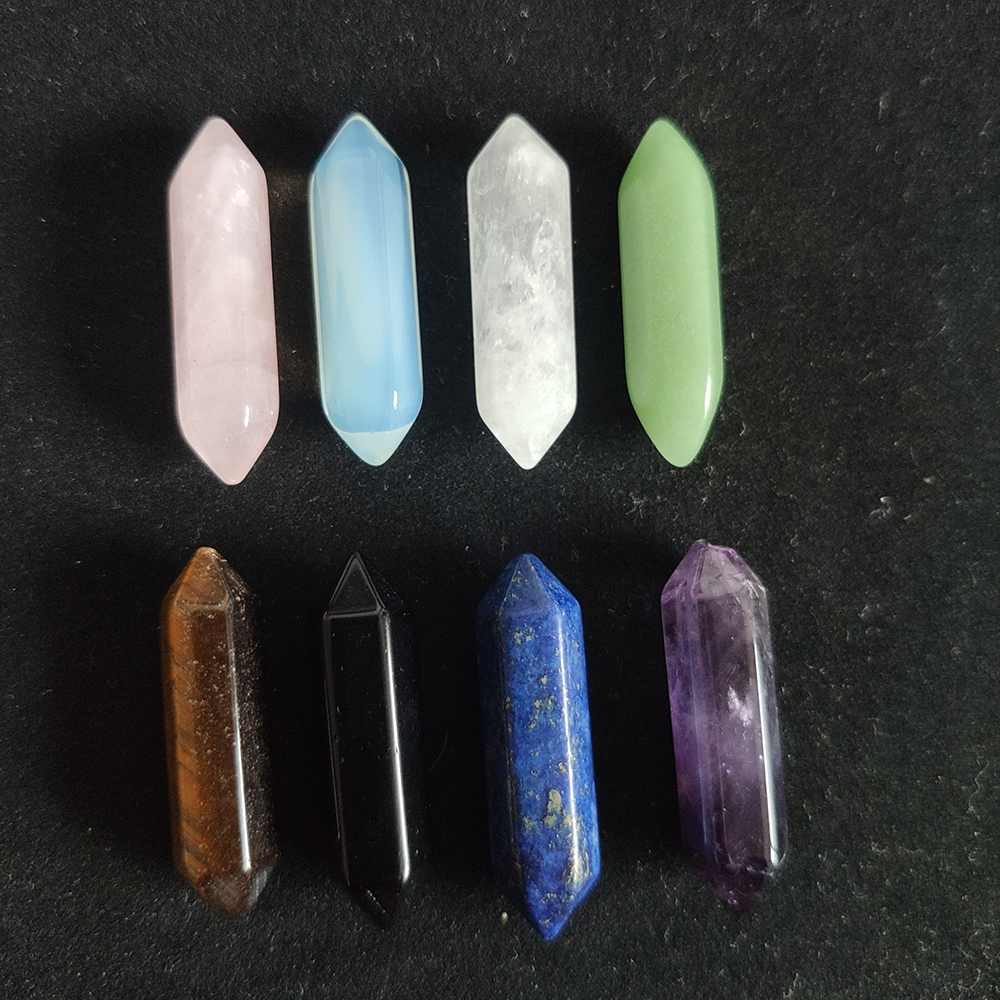 Natural stone 32*8MM hexagonal prism crystal Rose Quartz Amethyst Tiger's Eye 7 Chakra Healing Stone Pendants Accessories Fit Earrings Necklace M