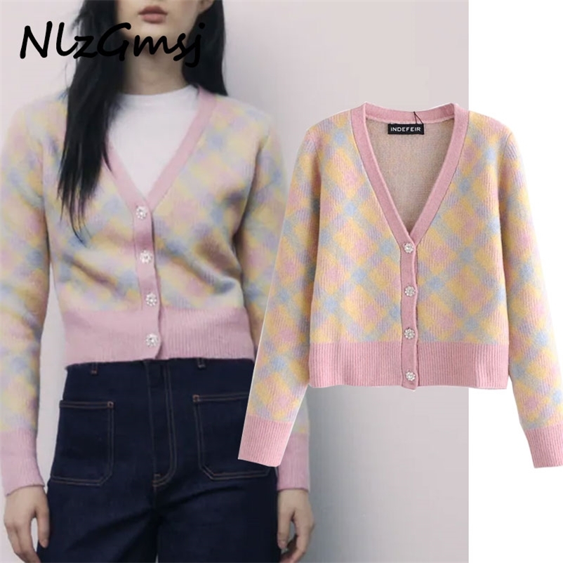 Sweater Women Elegant Plaid Beading Buttons Cardigan Vintage Jumper Lady Fashion Knitted Coat 210628, As picture
Sweater Women Elegant Plaid Beading Buttons Cardigan Vintage Jumper Lady Fashion Knitted Coat 210628, As picture