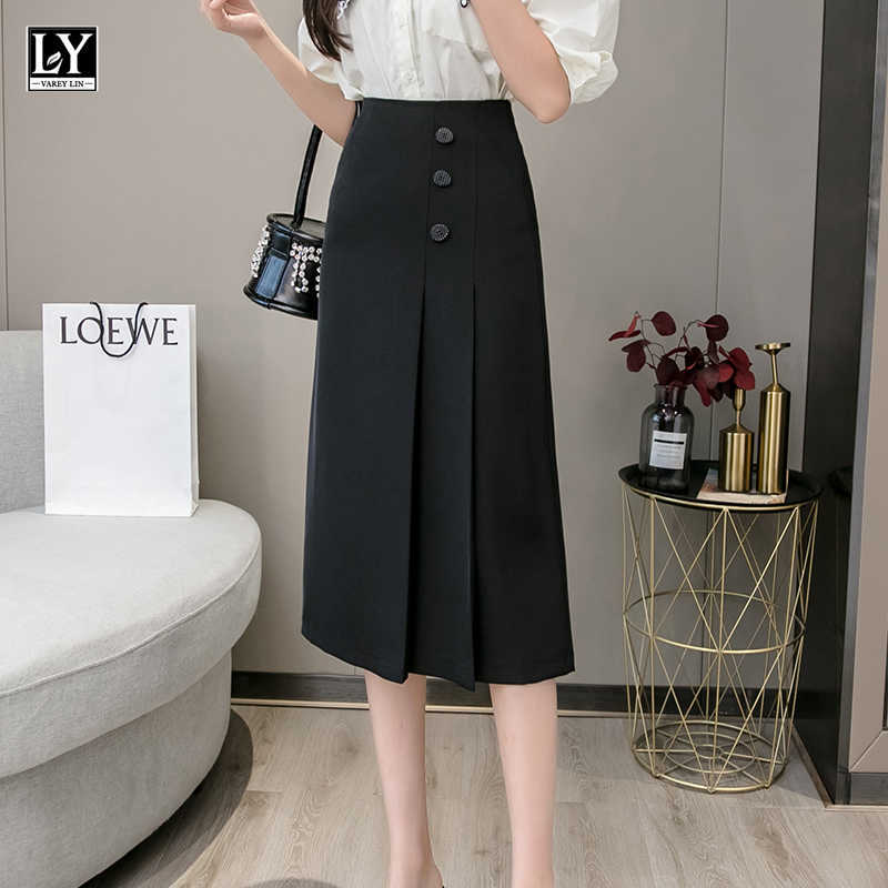 LY VAREY LIN Summer Casual Women Solid Color Ruffles OL Style Black Skirt High Waist Button Slim Fit Knee-length Skirts 210526
LY VAREY LIN Summer Casual Women Solid Color Ruffles OL Style Black Skirt High Waist Button Slim Fit Knee-length Skirts 210526