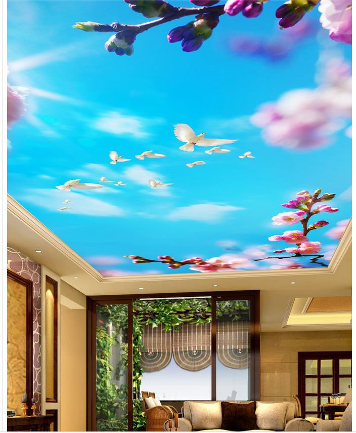 Custom 3d ceilings Peach Blossom Blue Sky Ceiling Ceiling Mural 3d ceiling murals wallpaper