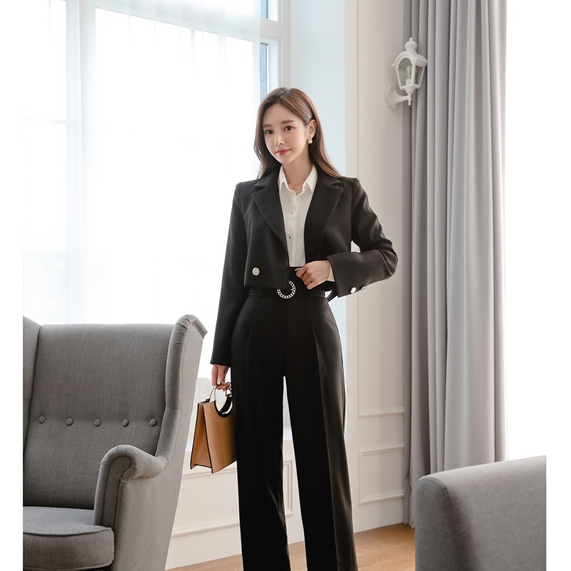 Woman Suits Lady Suit Office Black Fashion Autumn Ladies Blazer Jacket And Pants With Belt 2 Piece Sets High Street Femme 210520
