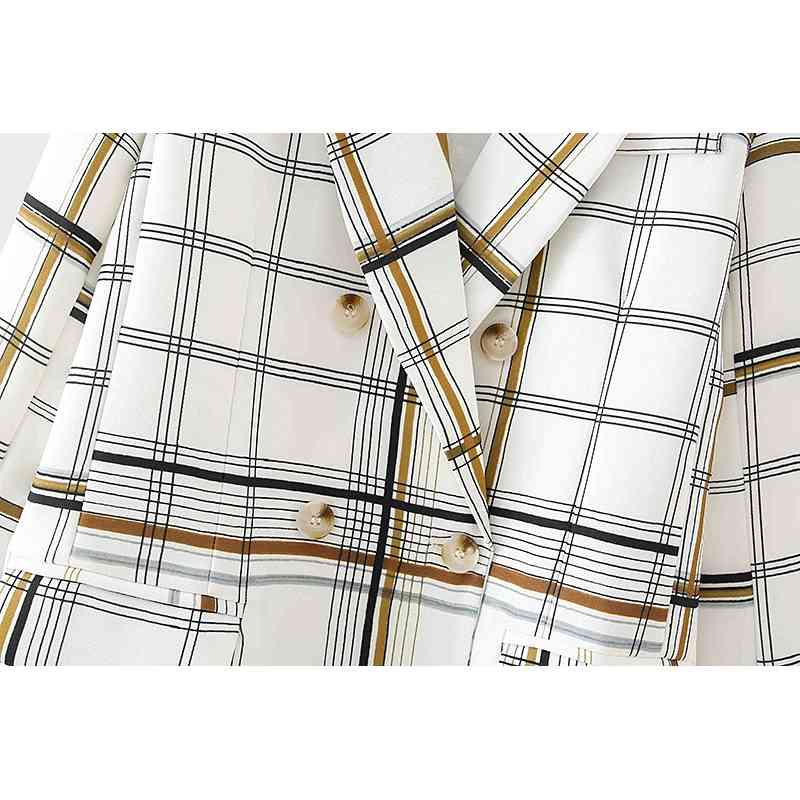 elegant women fashion double breasted blazer office ladies pocket jackets casual female plaid suits girls chic sets 210430