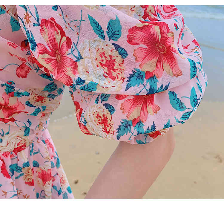Summer Women Fashion Floral Print Spaghetti Strap Chiffon Dress Sexy Off Shoulder Beach Boho Long 210519