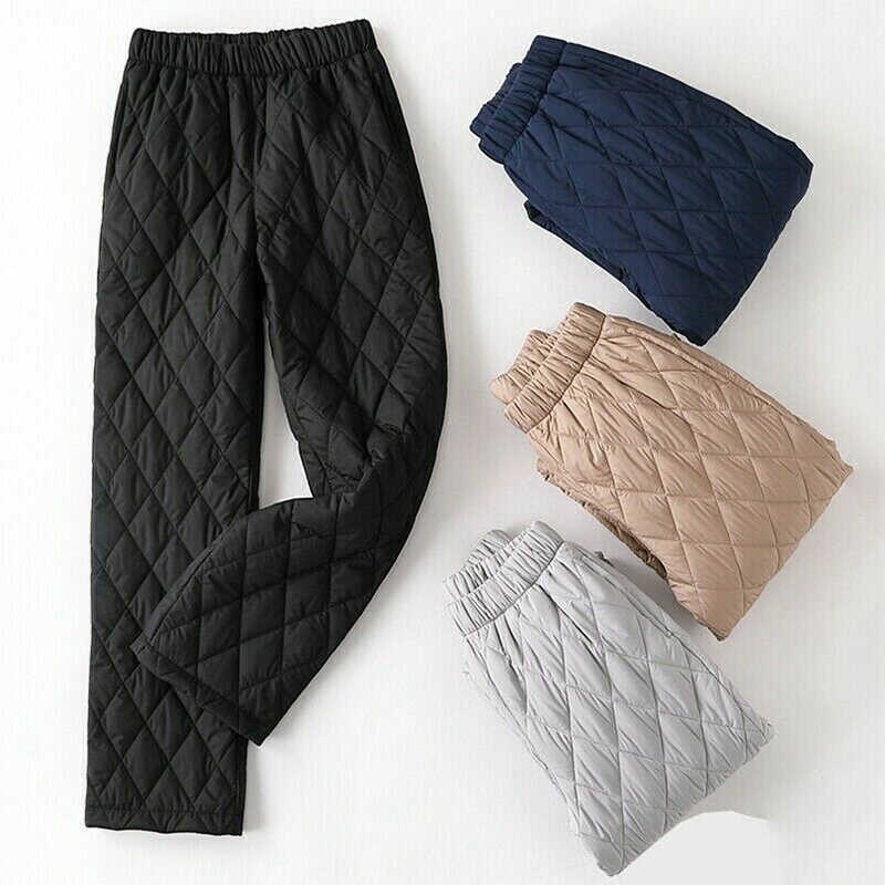 Women Winter Warm Down Cotton Pants Padded Quilted Trousers Elastic Waist Casual Trousers 211008
