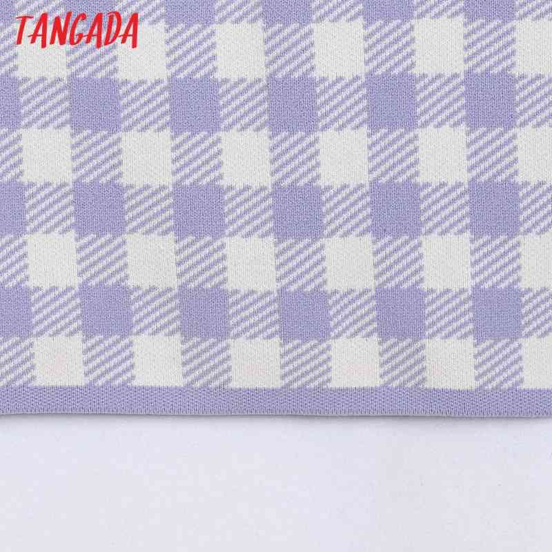 Women Plaid Print Sweater Midi Skirt Faldas Mujer Vintage Office Ladies Elegant Chic Mid Calf Skirts 6H10 210416