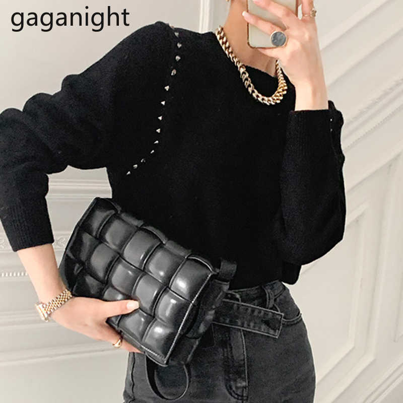 Chic Vintage Rivet Women Sweater Winter Thick ONeck Pullovers Korean Long SleeveKnited Sweaters Casual Loose Tops 210601