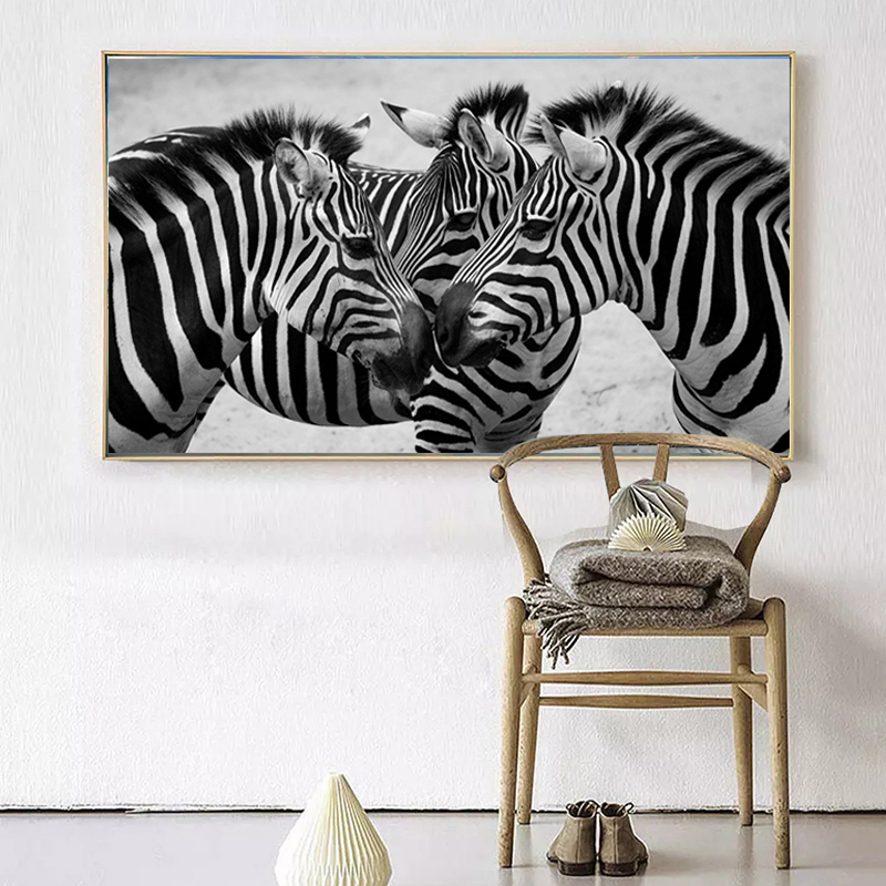 Black White Canvas Art Three Zebras Animal Painting Wall Art Prints Poster for Living Room Home Decor Modular Pictures