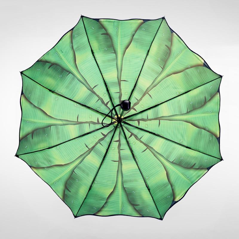 Umbrellas Forest Banana Tree Rain Umbrella Green LeBlack Coating Sun Parasol Fresh 3 Folding Female Dualuse Sunscreen