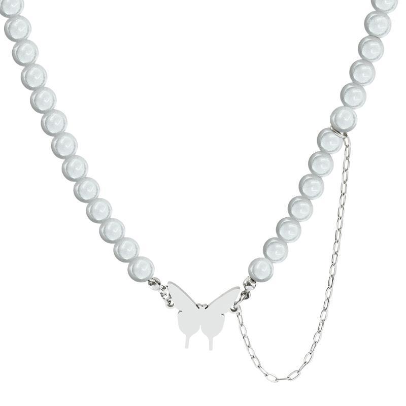 Chains 2021 Fashion Kpop Pearl Necklace Butterfly Stainless Steel Cute Double Chain Pendant Ladies Jewelry Simple L Gift 
Chains 2021 Fashion Kpop Pearl Necklace Butterfly Stainless Steel Cute Double Chain Pendant Ladies Jewelry Simple L Gift