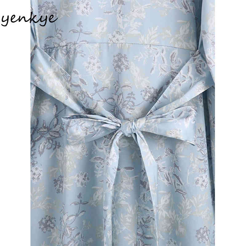 Spring Women Vintage Floral Print Long Shirt Dress Female Lapel Collar Sleeve Sashes Casual Plus Size Vestido 210430