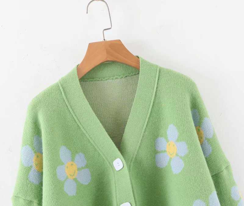H.SA Winter Arrivals Women Floral Cardigans V Neck Button Up Black Cardigans Cashmere Sweater Sweet Floral Coat 210716