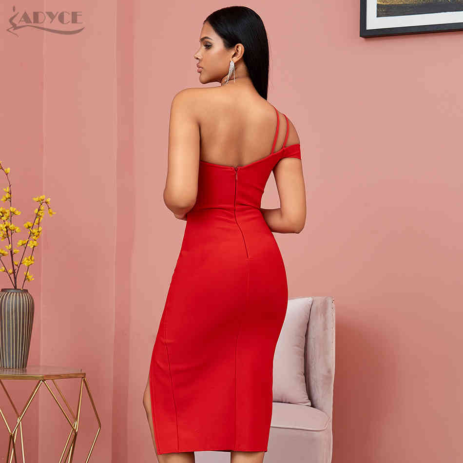 Summer Red One Shoulder Bandage Dress Women Sexy Sleeveless Spaghetti Strap Club Celebrity Runway Party Dresses 210423