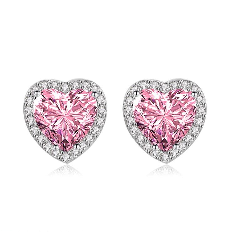 Sterg Heart Stud Earrings, 5A Cubic Zirconia, Sier Jewelry for Women, Valentine's Day Gifts, Multicolor Fashion Earrings