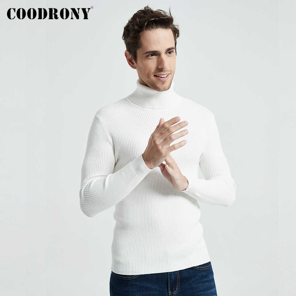 COODRONY Christmas Sweater Men Clothes Winter Thick Warm Casual Knitwear Turtleneck Pullover Classic Pure Color Jumper 8253 210818