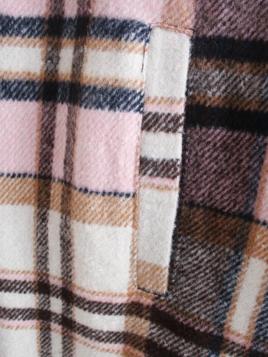 Winter Gingham Check Plaid Coat Warm Oversize Style Women Long Lapel Woolen Jacket 210429