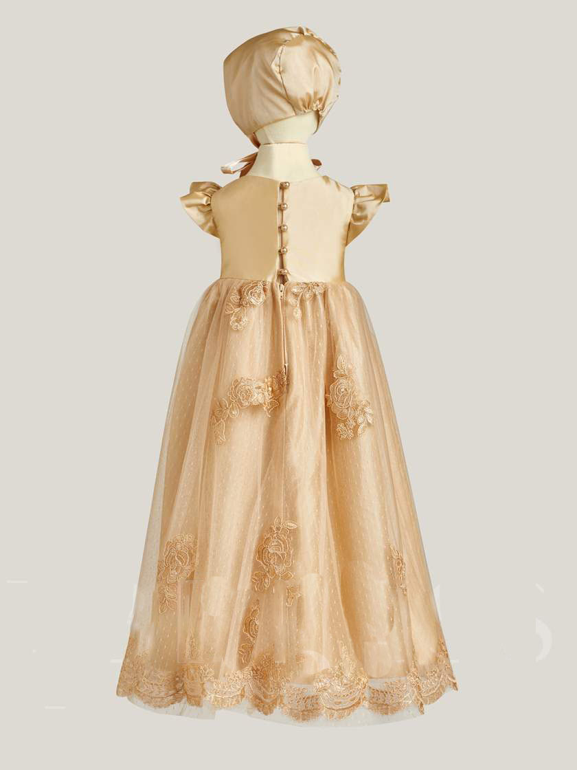 First Communion Dresses Short Sleeve Christening Dress For Baby 3D Flowers Lace Appliqued Beads Baptism Gown With Bonnet