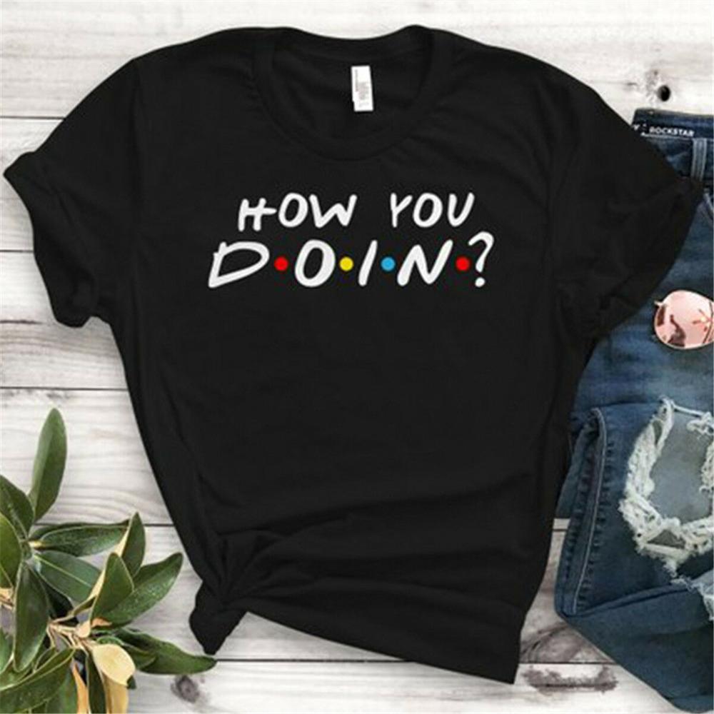 Envmenst 100% cotton T-shirt Friends TV Show Quotes How You Doin Women Short-Sleeve Fashion Funny Tops T-shirts For Men Women 210406