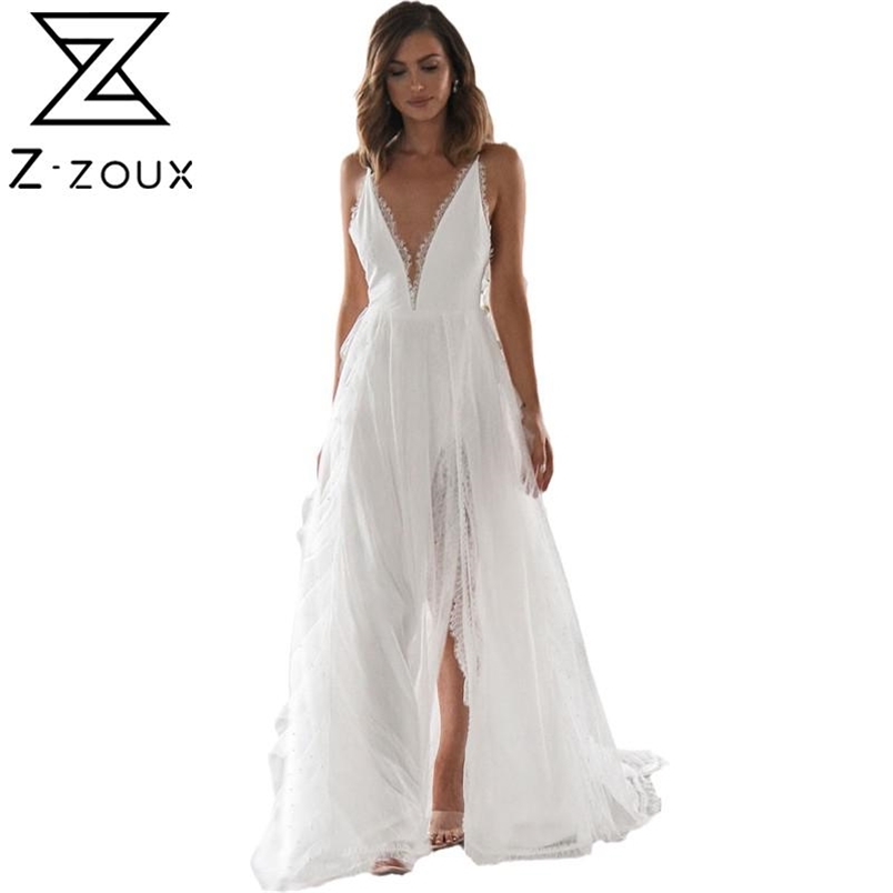 Women Dress Deep V Neck Backless Spaghetti Strap Bohemia Sexy Large Hem Split Maxi es Plus Size Summer es 210513