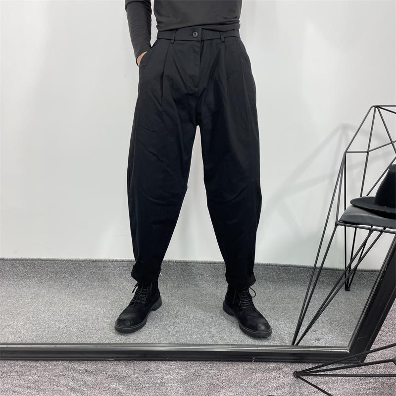 Original Spring And Summer Fashion Men's Dark Black Simple Loose Tooling Straight Pants