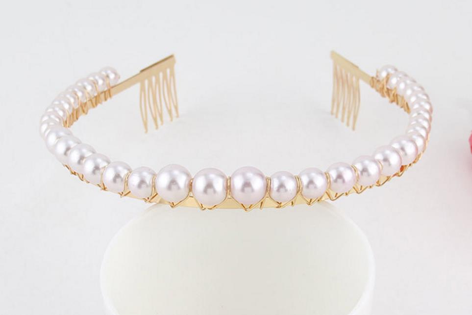 Silver Gold Metal Rhinestones Headband Pearls Colorful Crystal Hoop Beaded Headpiece Hair Accessories