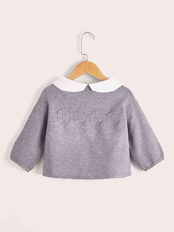 Baby Contrast Peter Pan Collar Eyelet Detail Raglan Sleeve Cardigan SHE