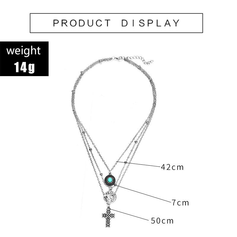 Fashion Turquoise Cross Pendant Necklaces For Women Silver Plated Choker Necklace Link Chain Jewelry Girlfriend Gift