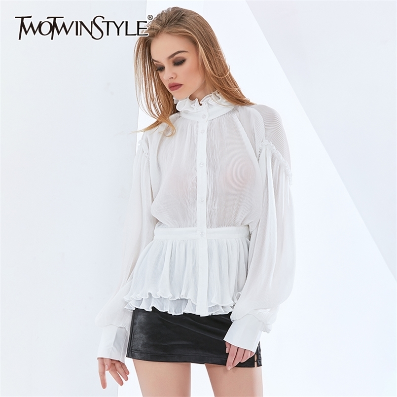 Solid Blouses For Women Turtleneck Lantern Long Sleeve Buttons Ruched Ruffles Korean Shirts Female Autumn 210524, White
Solid Blouses For Women Turtleneck Lantern Long Sleeve Buttons Ruched Ruffles Korean Shirts Female Autumn 210524, White