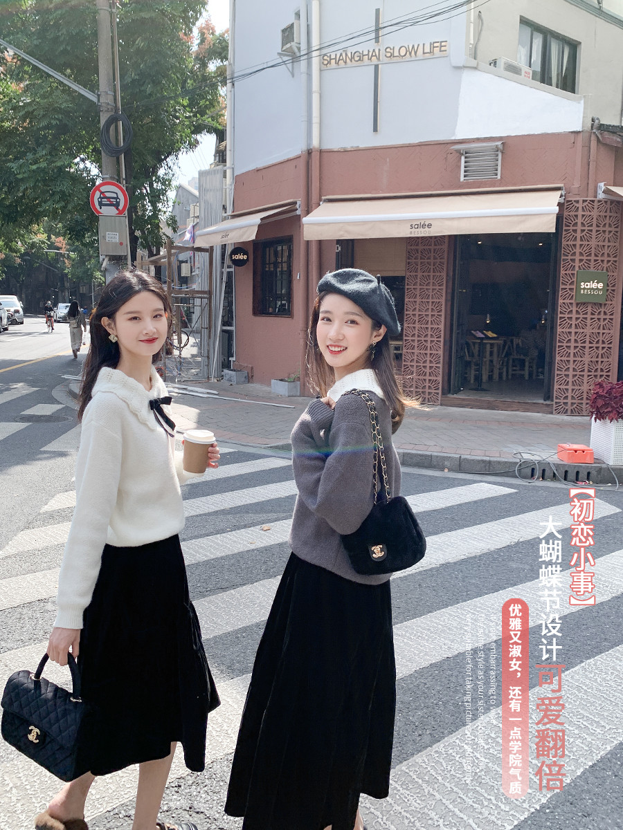 Winter Knitted Sweater Women Casual Sweet Long Sleeve Janpan Bow Pullover Female Preppy Style Loose Oversize Tops Korean 210521