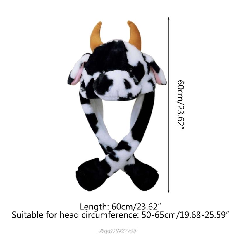Beanie/Skull Caps LED Light Up Plush Animal Hat With Moving Jumping Ears Multicolor Cartoon Milk Cow Earflap Cap Stuffed Toys JY08 21 Dropsh