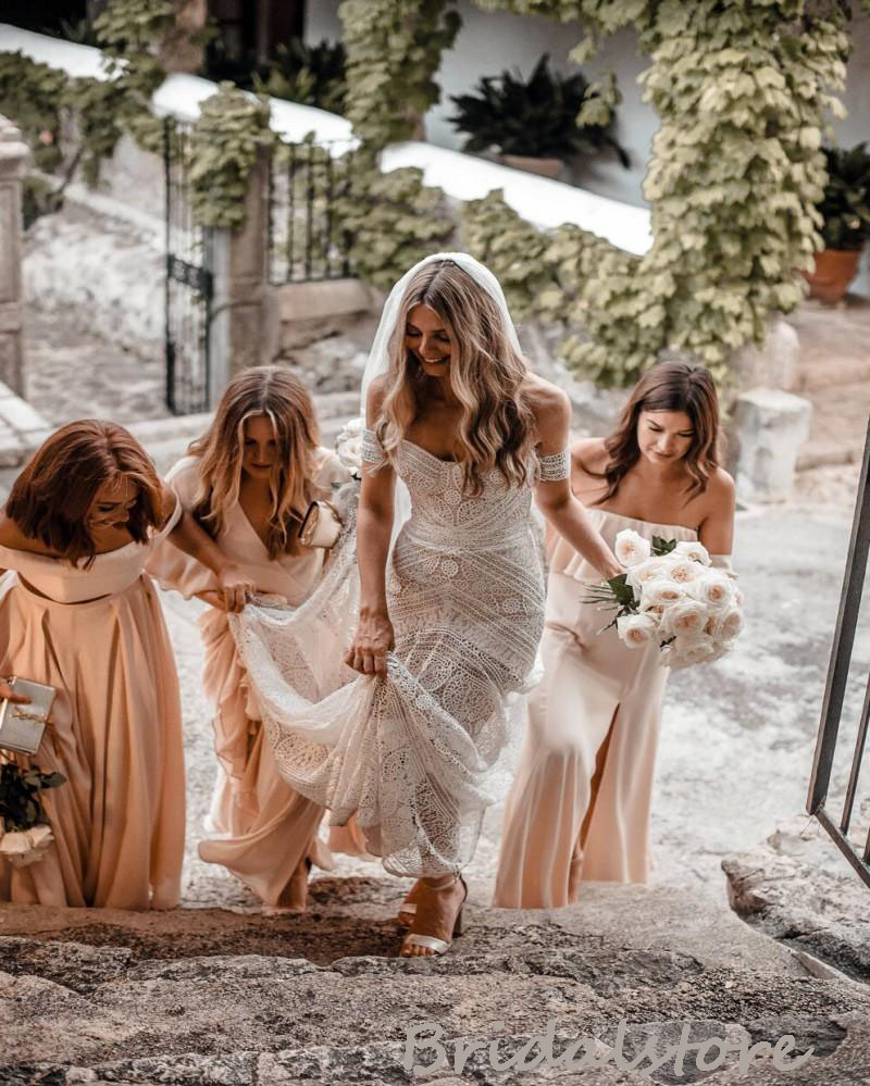 2022 Crochet Lace Mermaid Wedding Dress Sexy Sweetheart Rustic Country Wedding Dresses For Beach Bride Vintage FlowyBackless Bohemian Bridal Robes De 