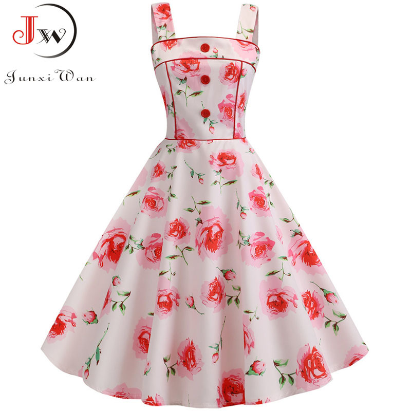 Sexy Print Vintage Summer Dress Women Vestidos Robe Femme pin up Party Dress 50s Rockabilly Plus Size Casual Beach Dresses 210409