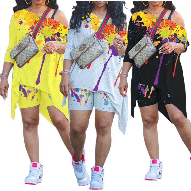 Free Ship Summer Women Fashion Print Irregular Two Piece Pants Casual Off Shoulder Blouse and Shorts Set, White
Free Ship Summer Women Fashion Print Irregular Two Piece Pants Casual Off Shoulder Blouse and Shorts Set, White